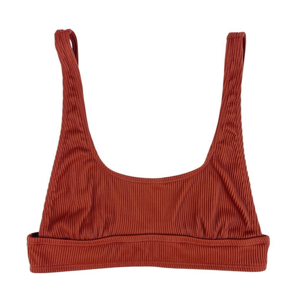 Out From Under Brown Ribbed Scoop Neck Bikini Top Size Small